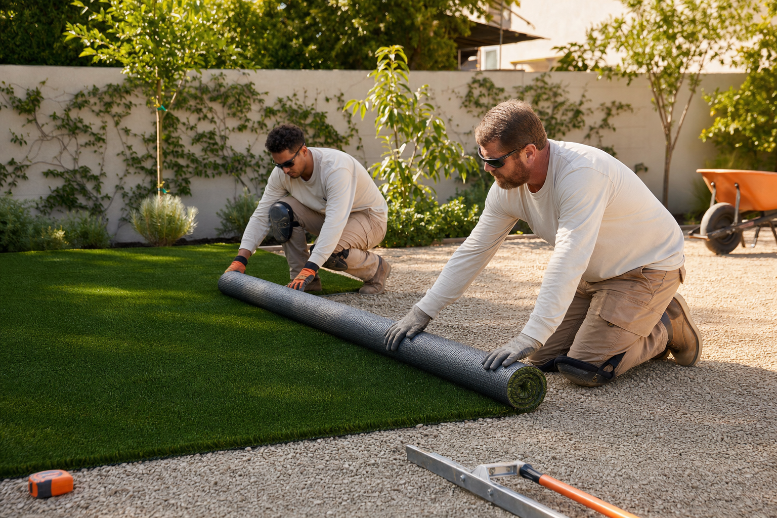 Two Sons Turf crew installing artificial turf